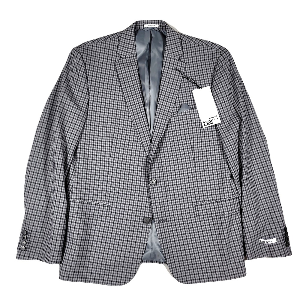 Bar III‎ Slim-Fit Blazer Mens 42L 42 Grey Check Patterned Sport Coat $295 NEW